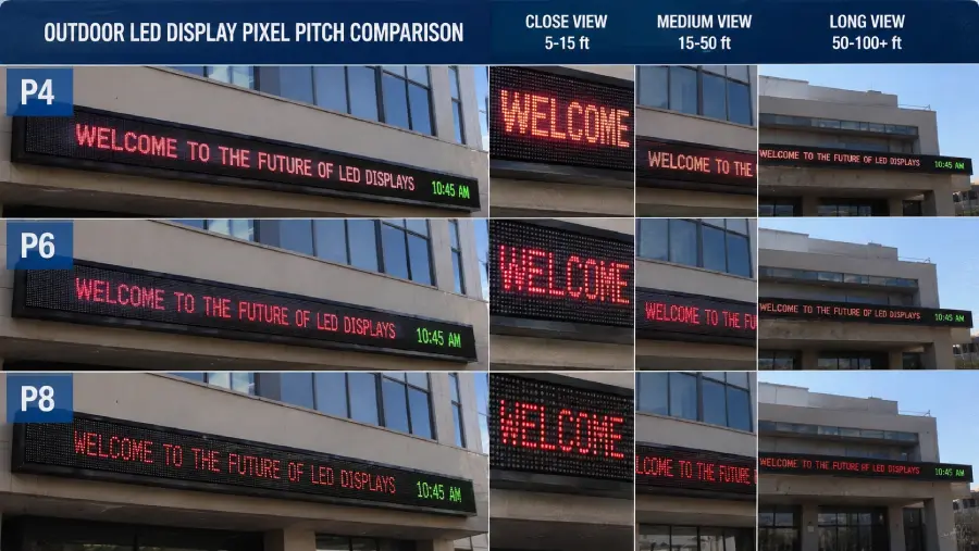 Best Outdoor LED ticker display pixel pitch and viewing distance guide